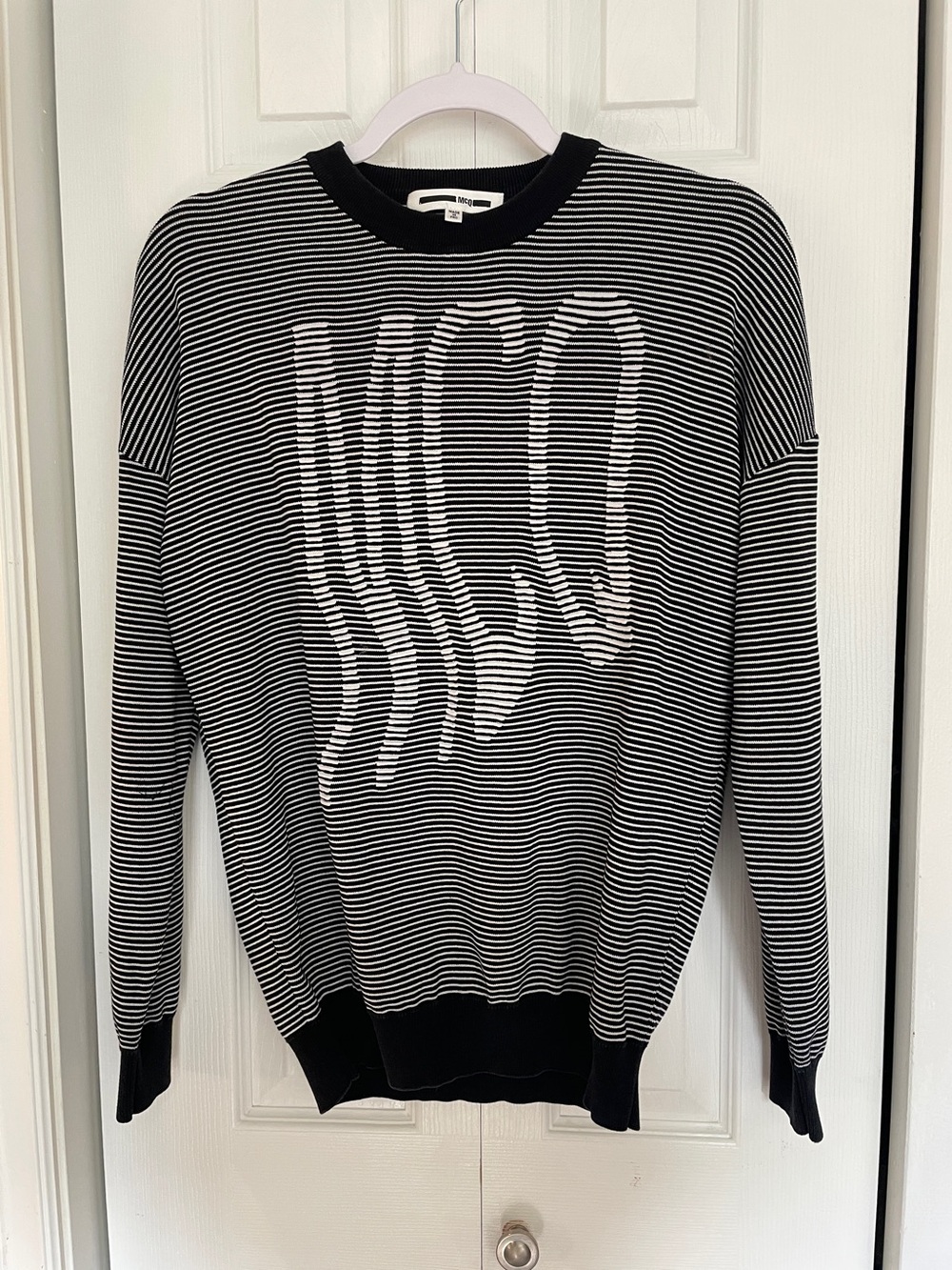 McQ by Alexander McQueen Wave Logo Striped Knit top.